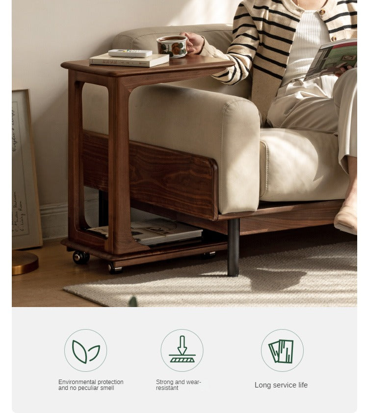 Black Walnut Solid Wood Mobile Side Table