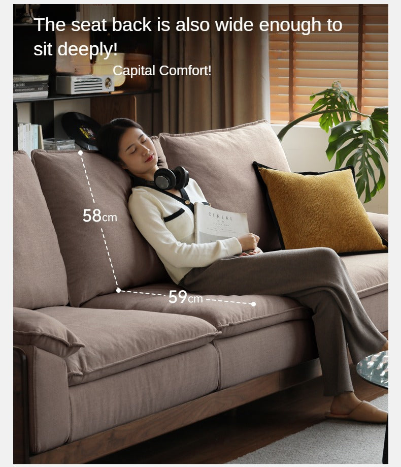 Black Walnut, Ash, Oak Solid Wood High Back Sofa.