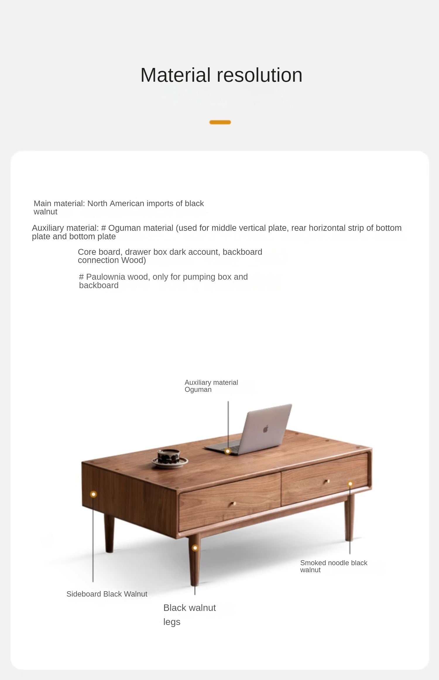 Black Walnut, Sandalwood Solid Wood Rock Plate Modern Coffee Table