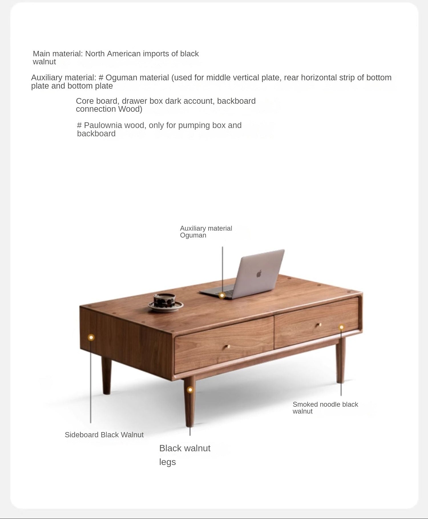 Black Walnut, Sandalwood Solid Wood Rock Plate Modern Coffee Table