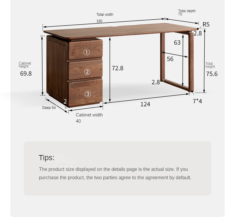 Black Walnut, Sandalwood Solid Wood Desk Cabinet Integrated Work Table