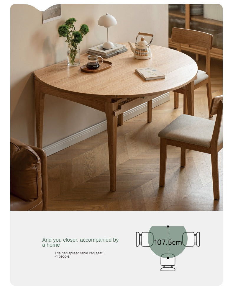 Solid Rubberwood, Oak Solid Wood Folding Round Retractable Dining Table