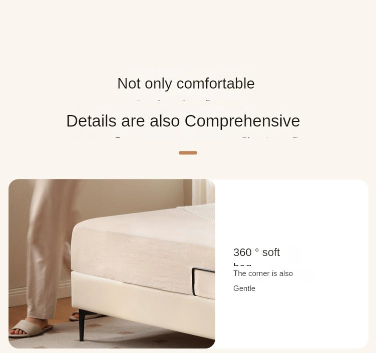 Genuine Leather Light Luxury Bed, Cream Style