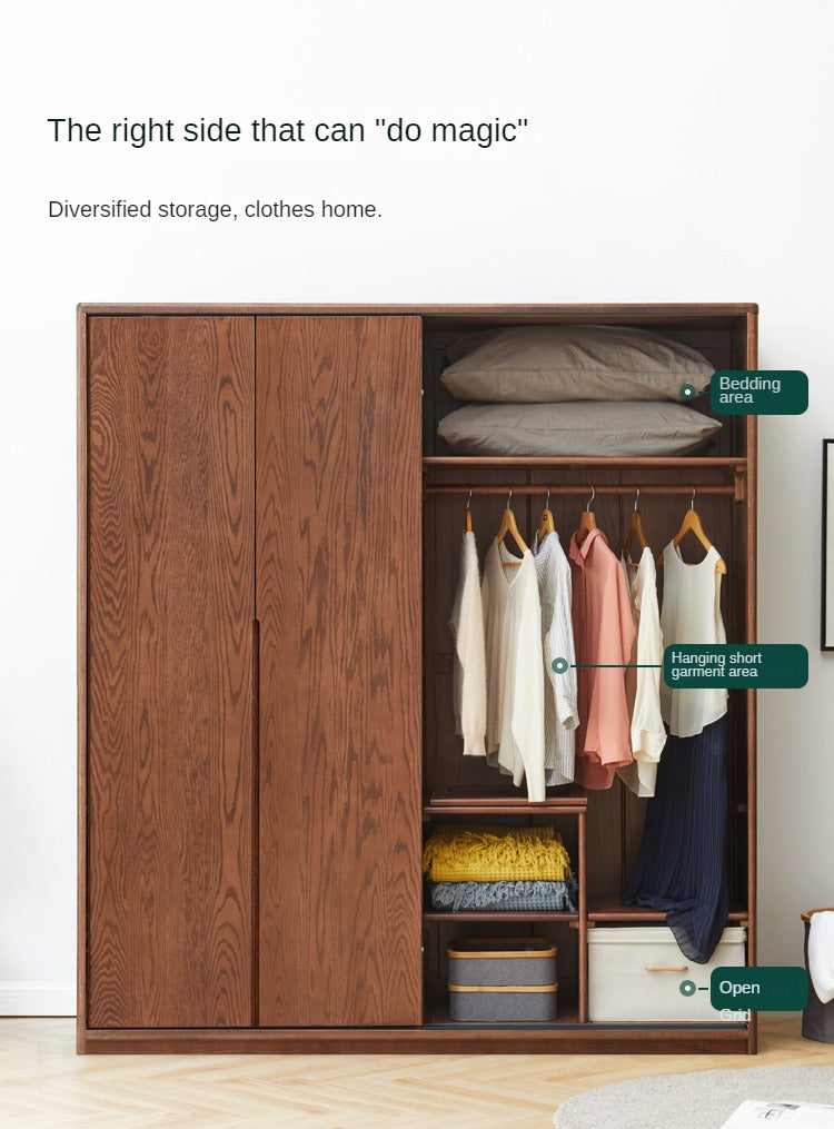 Oak Solid Wood Sliding Door Wardrobe.