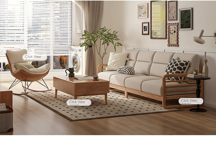 Oak Wood Fabric Sofa String-style Bbackrest.