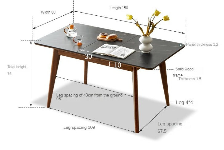Black Walnut, Ash Solid Wood Telescopic Rock Slab Dining Table