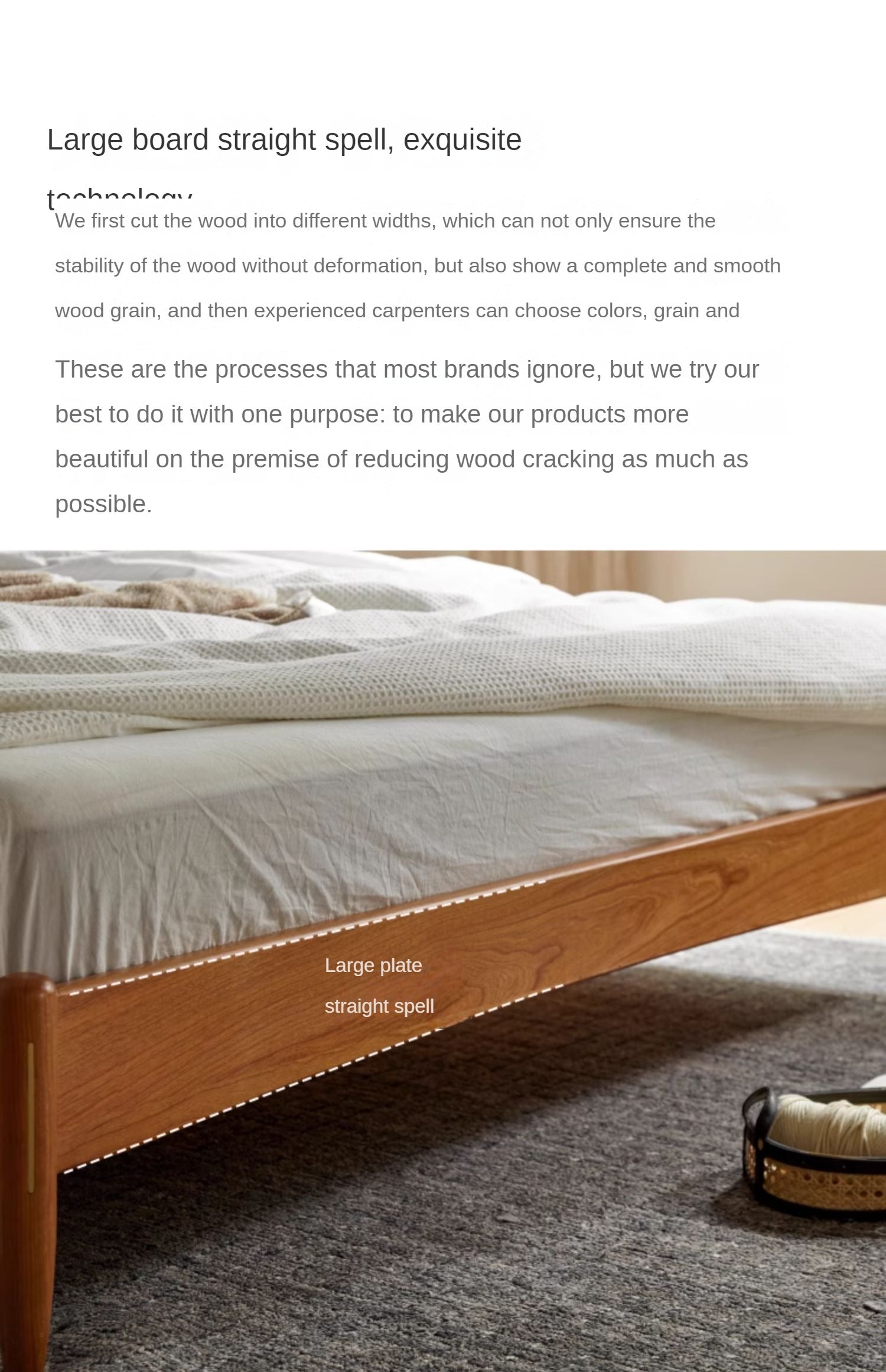 Cherry solid wood technology cloth soft back bed retro style