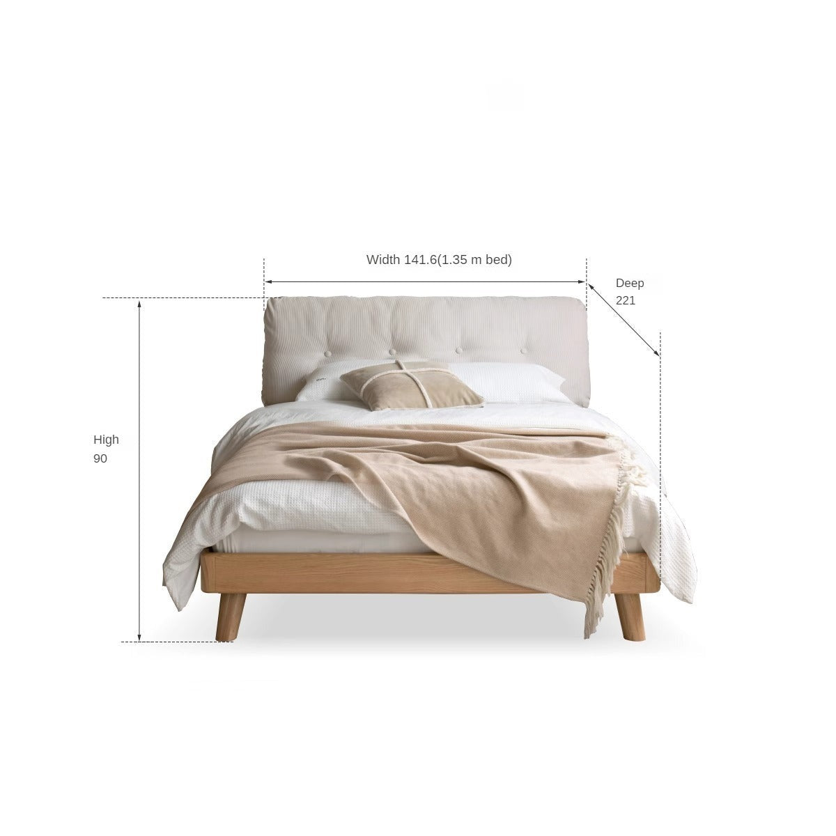 Oak Solid Wood Cream Style Soft Bed