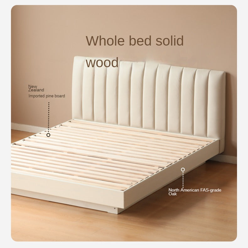 Oak, Rubber Wood Solid Wood Cream Technical Fabric Suspended Box Storage Bed