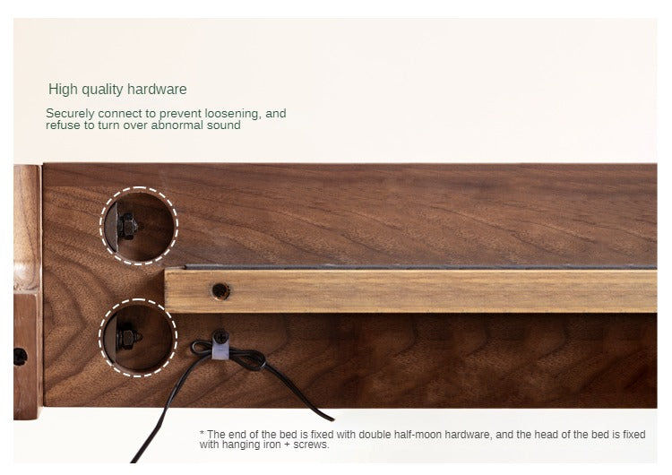 Black walnut solid wood platform bed, headboard-free suspended bed