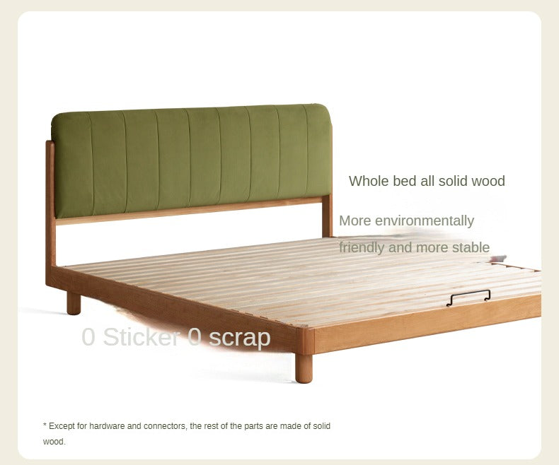 Cherry Solid Wood Fabric Soft Bed