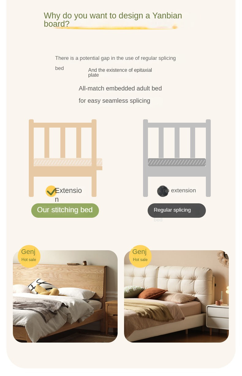 Beech solid wood children's bed with guardrails spliced bed<