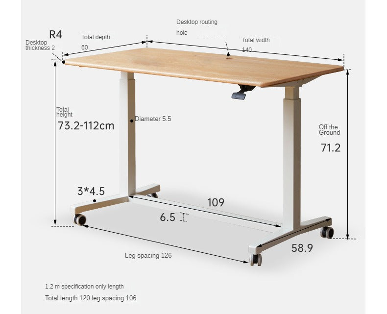 Oak, Solid Rubberwood Standing Mobile Office Desk