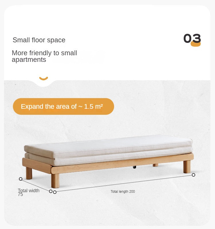 Beech Solid Wood European Folding Dual-use Double Sofa Bed.