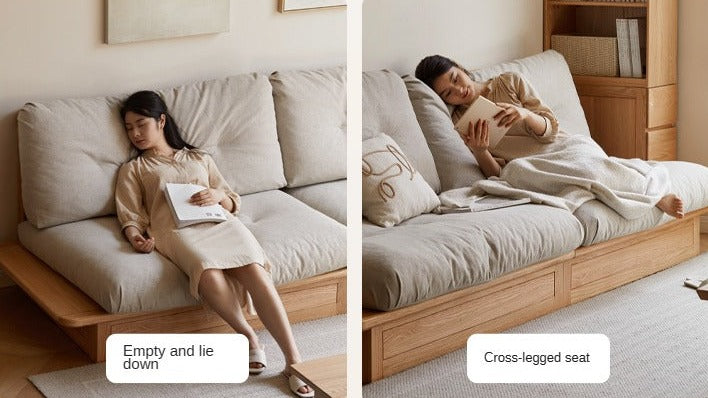 Oak Solid Wood dual-use Fabric Storage Sofa.