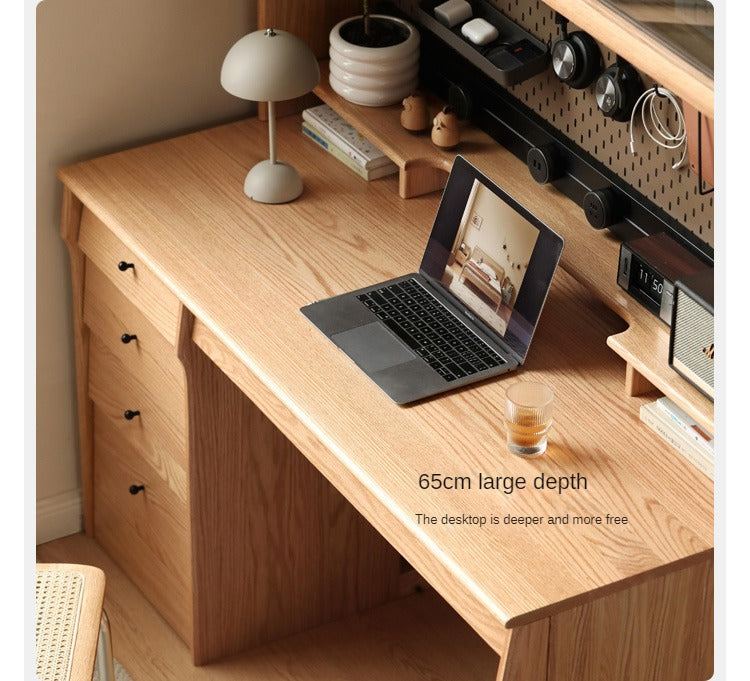 Oak, Cherry Solid Wood Desk Bookshelf Integrated Warm Light