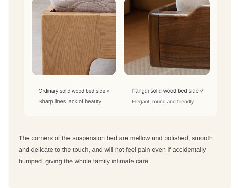 Black Walnut, Ash Solid Wood Big Bed with Light