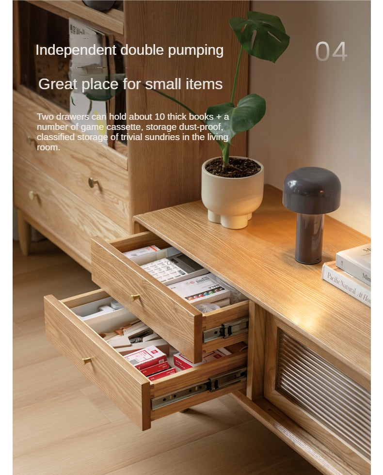 Ash Solid Wood Modern Locker Floor TV Cabinet.