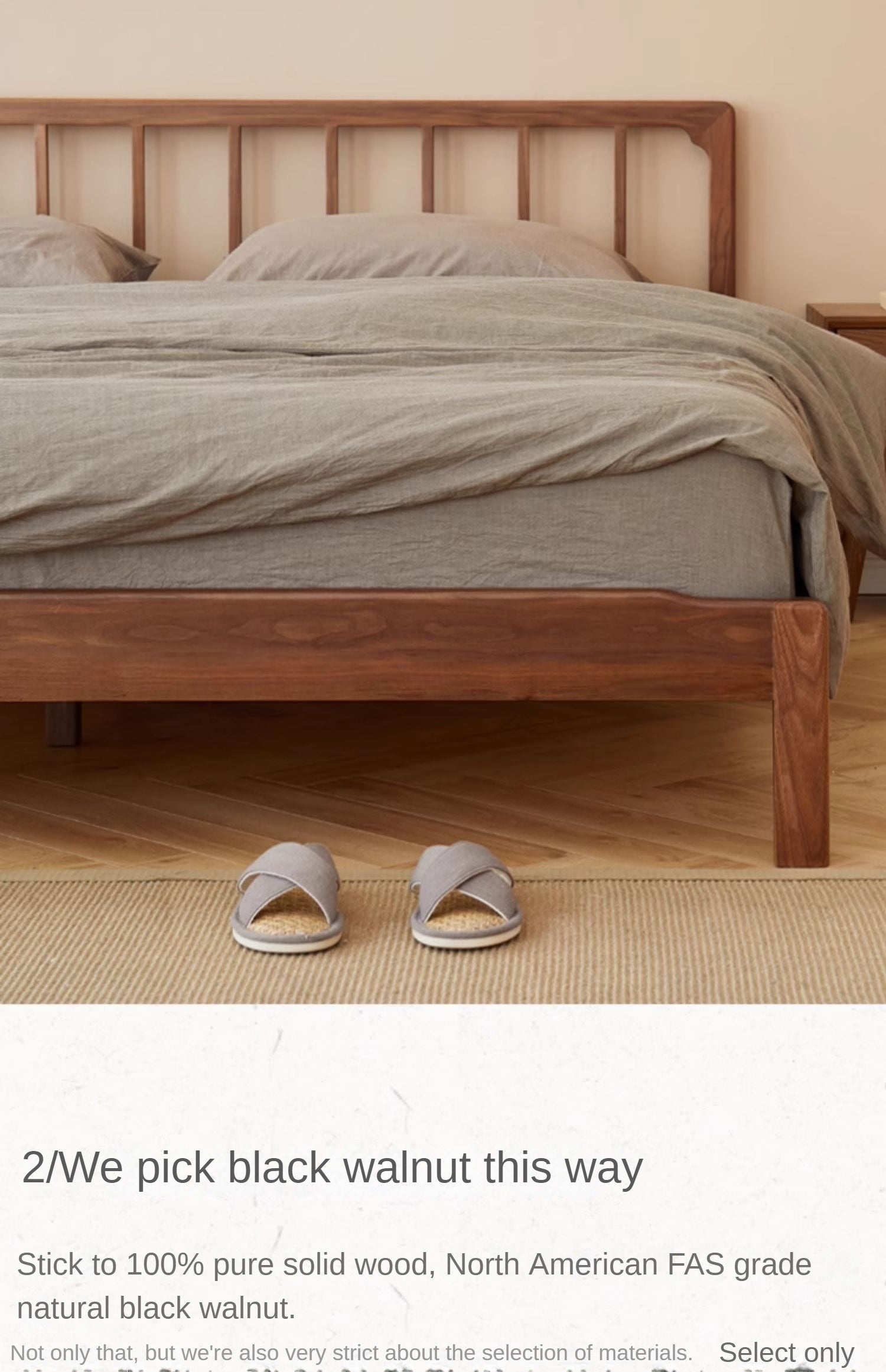 Ash, Black Walnut Solid Wood Nordic Simple Bed