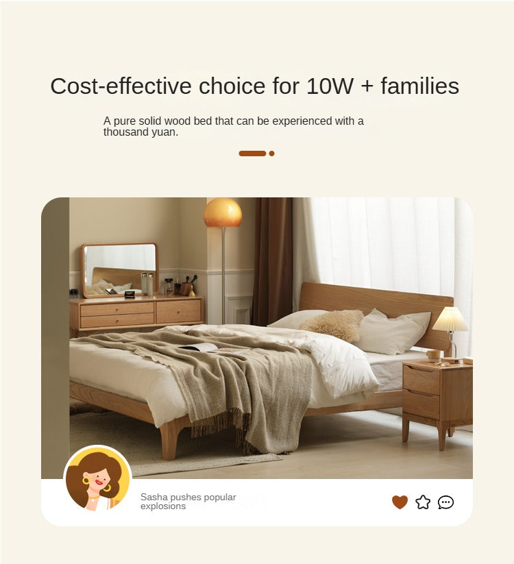 Oak Solid Wood,Rubber Wood Bed Modern Nordic