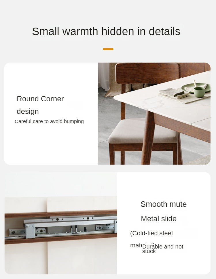 Oak Solid Wood walnut color Retractable Dining Table