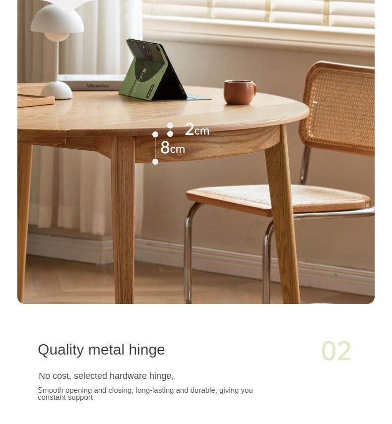 Oak Solid Wood Folding Round Dining Table