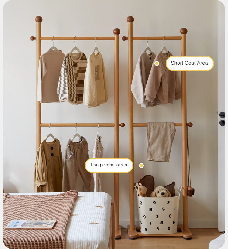Beech, Oak Solid Wood Coat Rack for Children's Bedroom Clothes Hanger