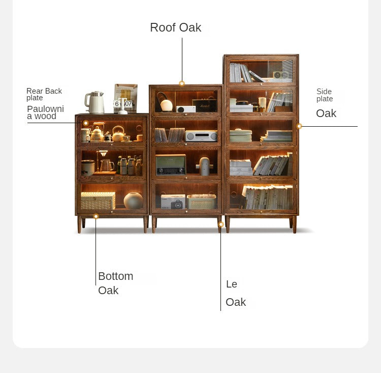 Solid Rubberwood, Black Walnut, Sandalwood, Oak Solid Wood Glass Flip Door Bookcase