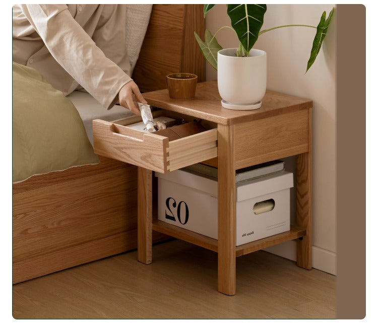 Oak, Beech Solid Wood, Solid RubberWood Nightstand.