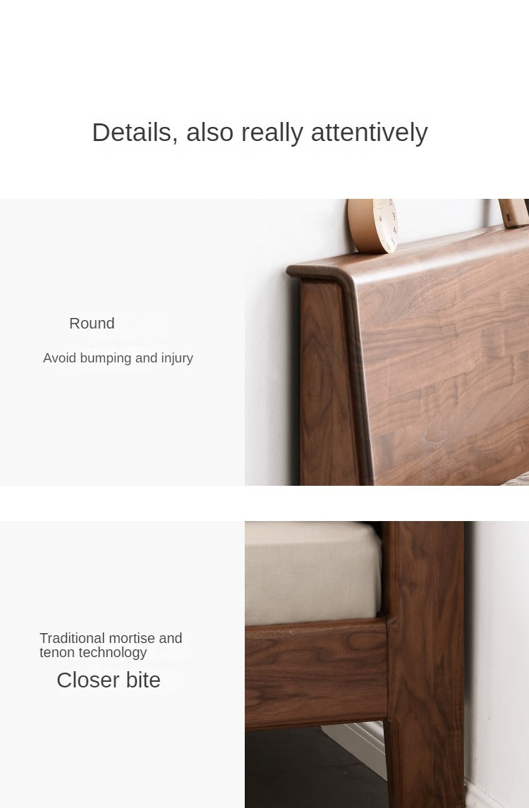 Black Walnut, Teak,Ash Solid Wood Bed Nordic Modern