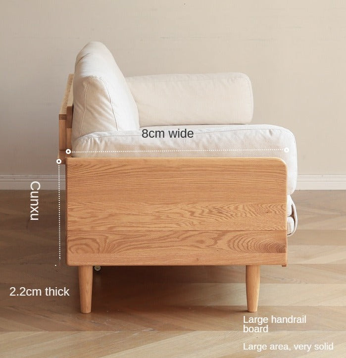Oak Solid Wood Sofa Bed Folding White Goose Feather Cushions: