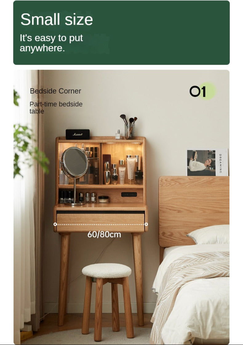 Oak Solid Wood Dressing Table Shelf Integrated.