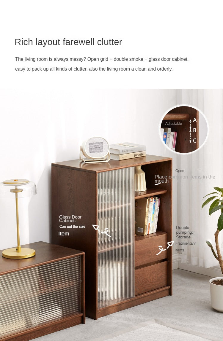 Oak Solid Wood Side Cabinet Glass Door Small Bookcase