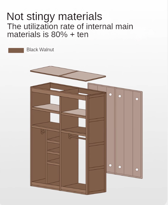 Oak, Cherry Wood, Black Walnut Solid Wood Retro Style Skeleton Line Large Wardrobe.