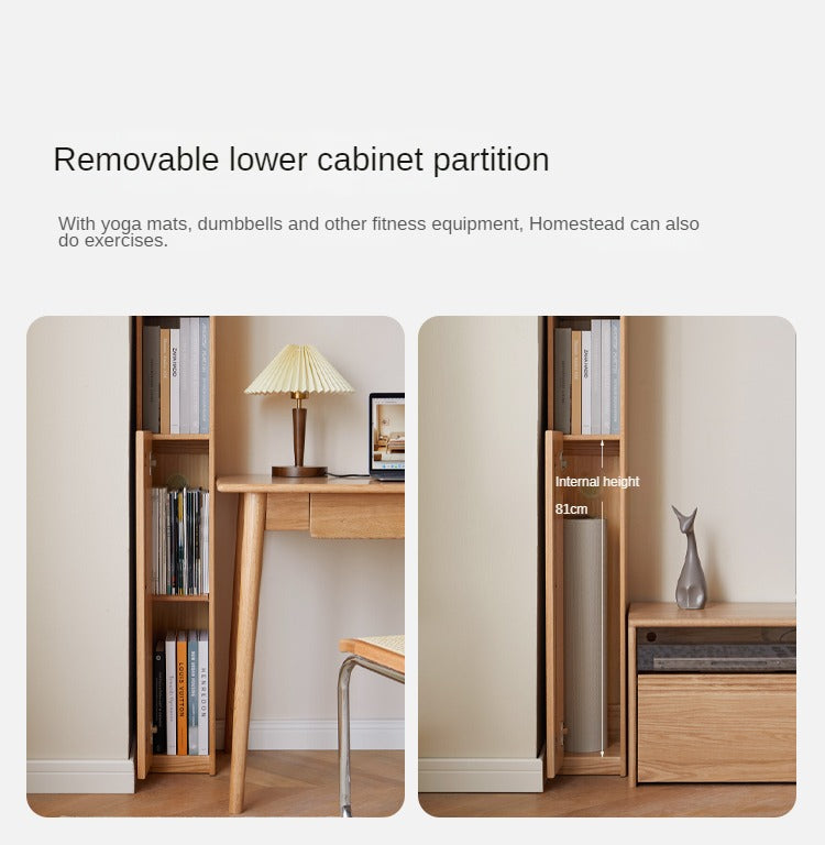 Oak, Rubber Solid Wood Ultra Narrow Bookcase