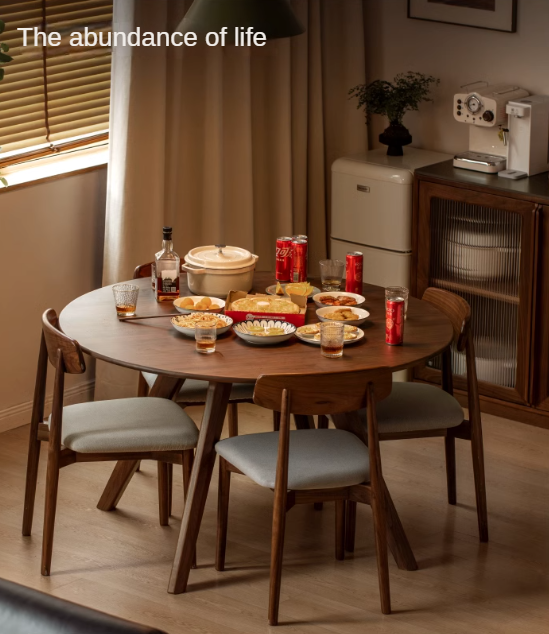 Black Walnut Solid Wood Retro Round Dining Table.