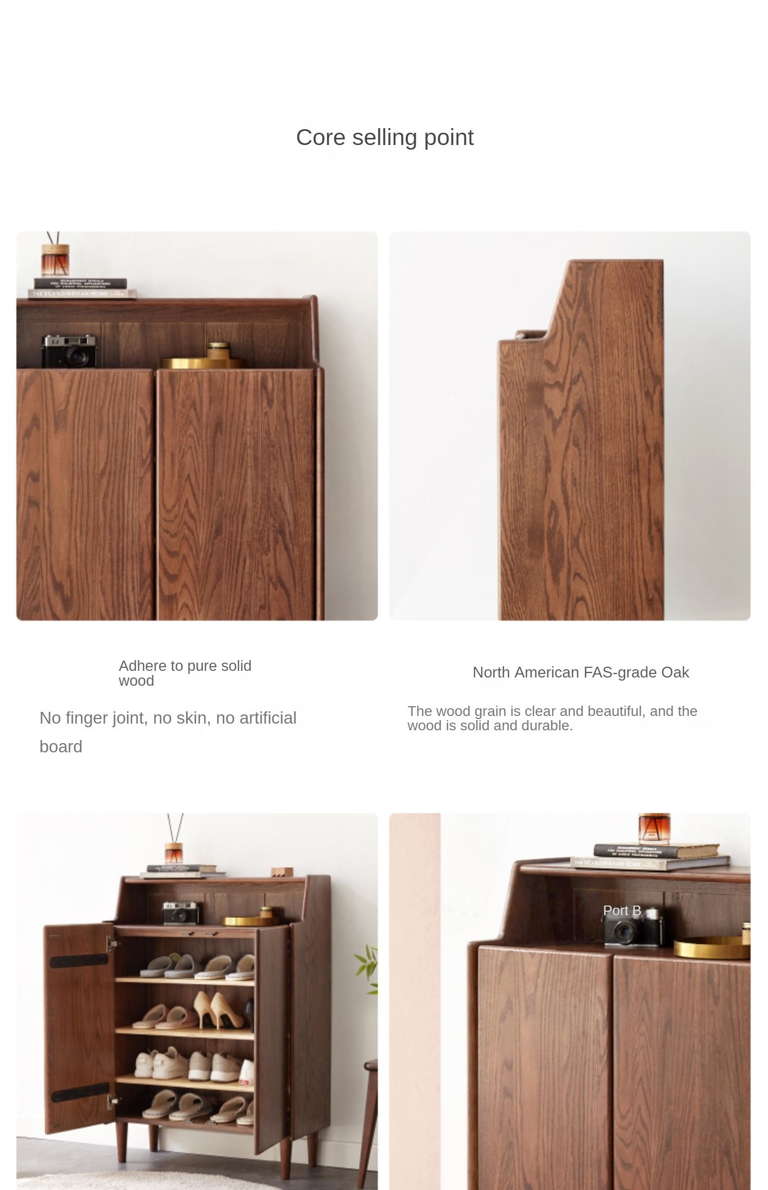 Oak Solid Wood, Solid RubberWood Shoe Entrance Porch Cabinet