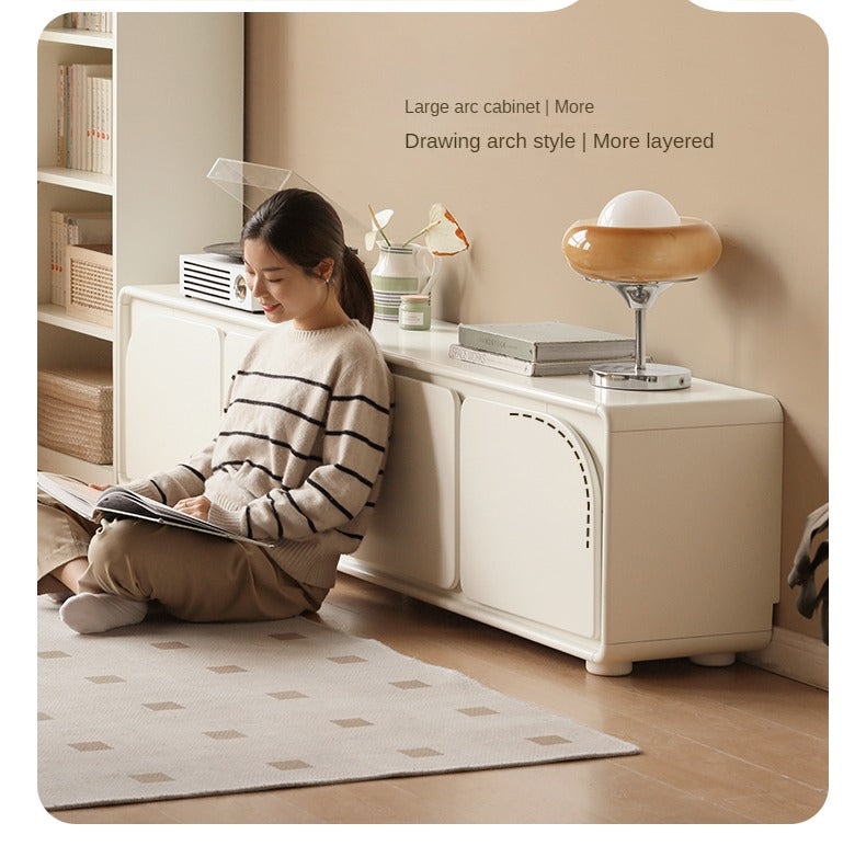 Poplar Solid Wood TV Cabinet Cream Style Floor Cabinet.