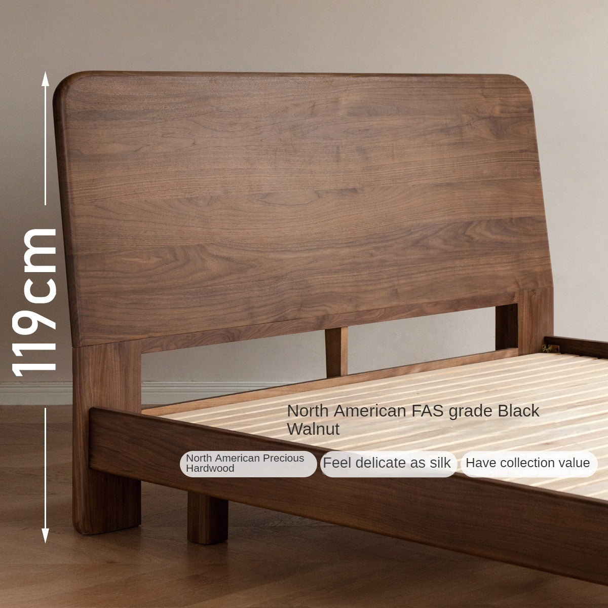 North American Black walnut, Ash solid wood bed simple high head.