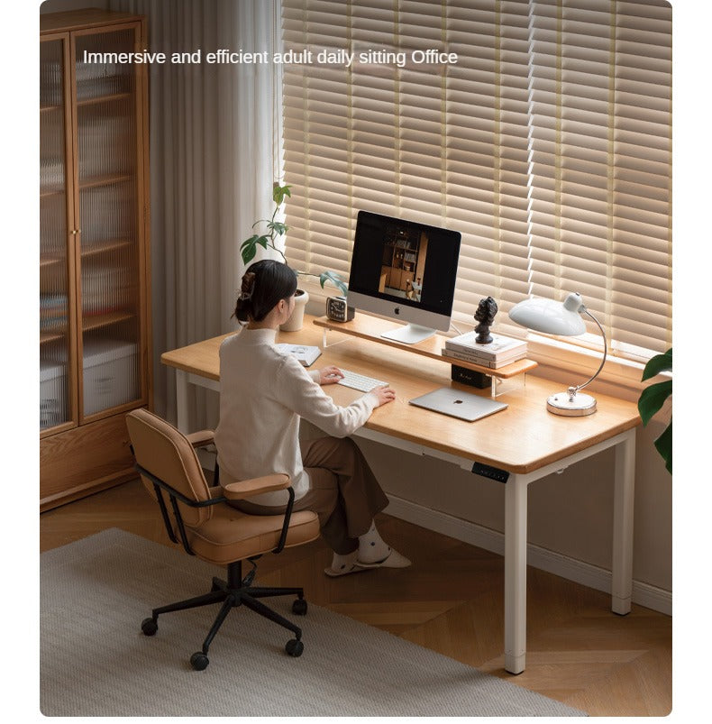 Oak Solid Wood Electric Elevating Dual Motor Office Desk