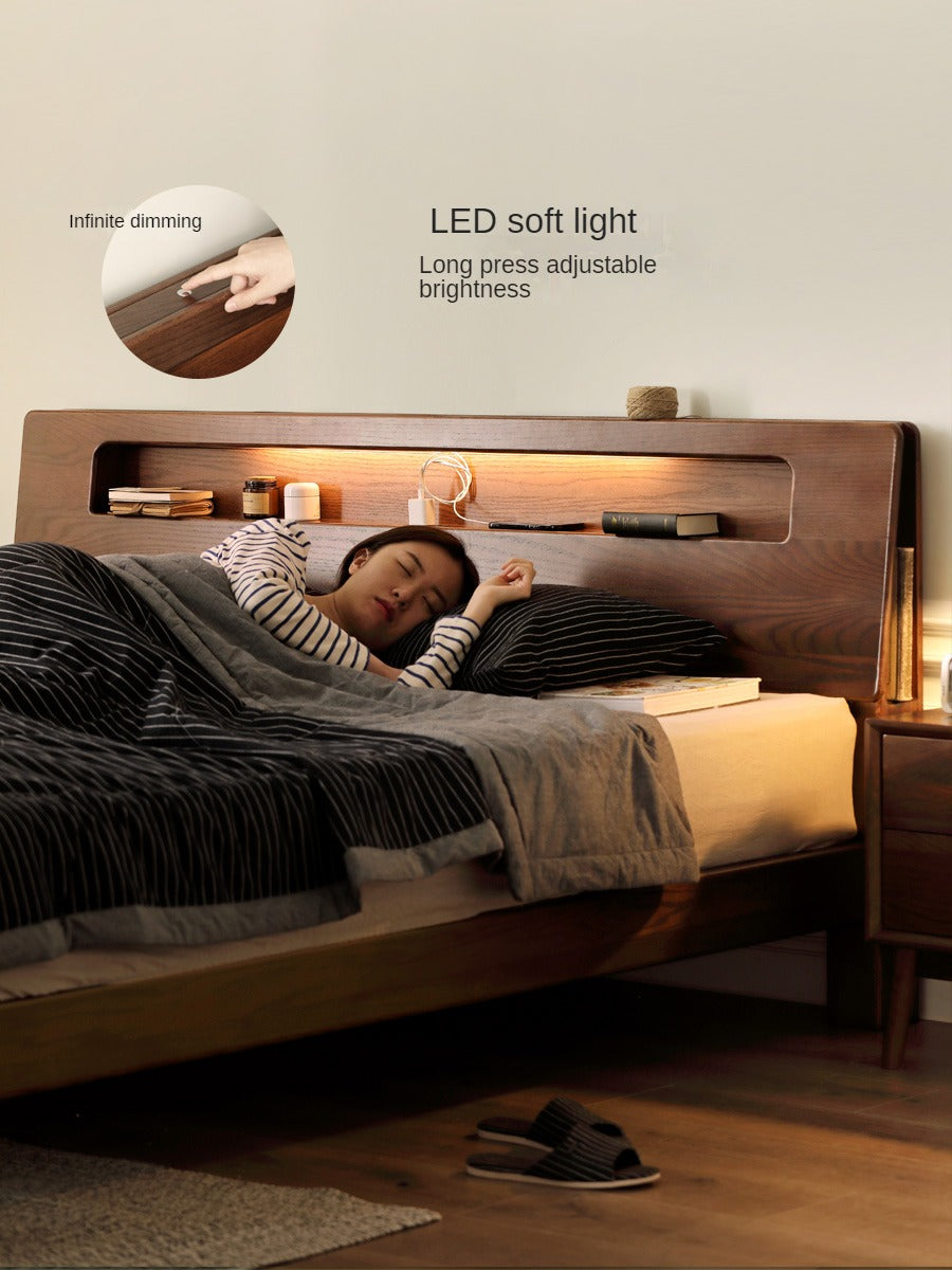 Oak solid wood bed with light walnut-color