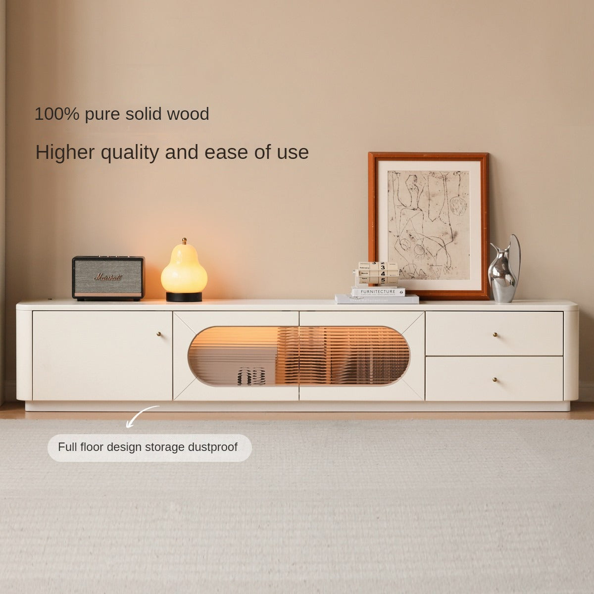 Poplar Solid Wood TV Cabinet Floor-Standing Low Cabinet.