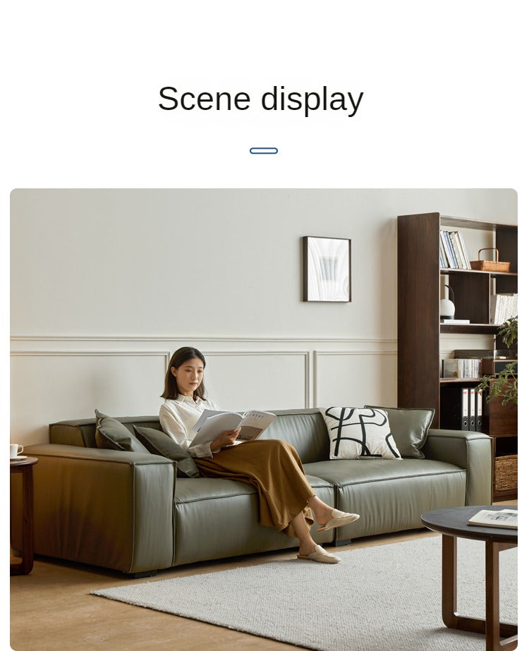 First Layer Yellow Cowhide Italian Tofu Block Sofa.