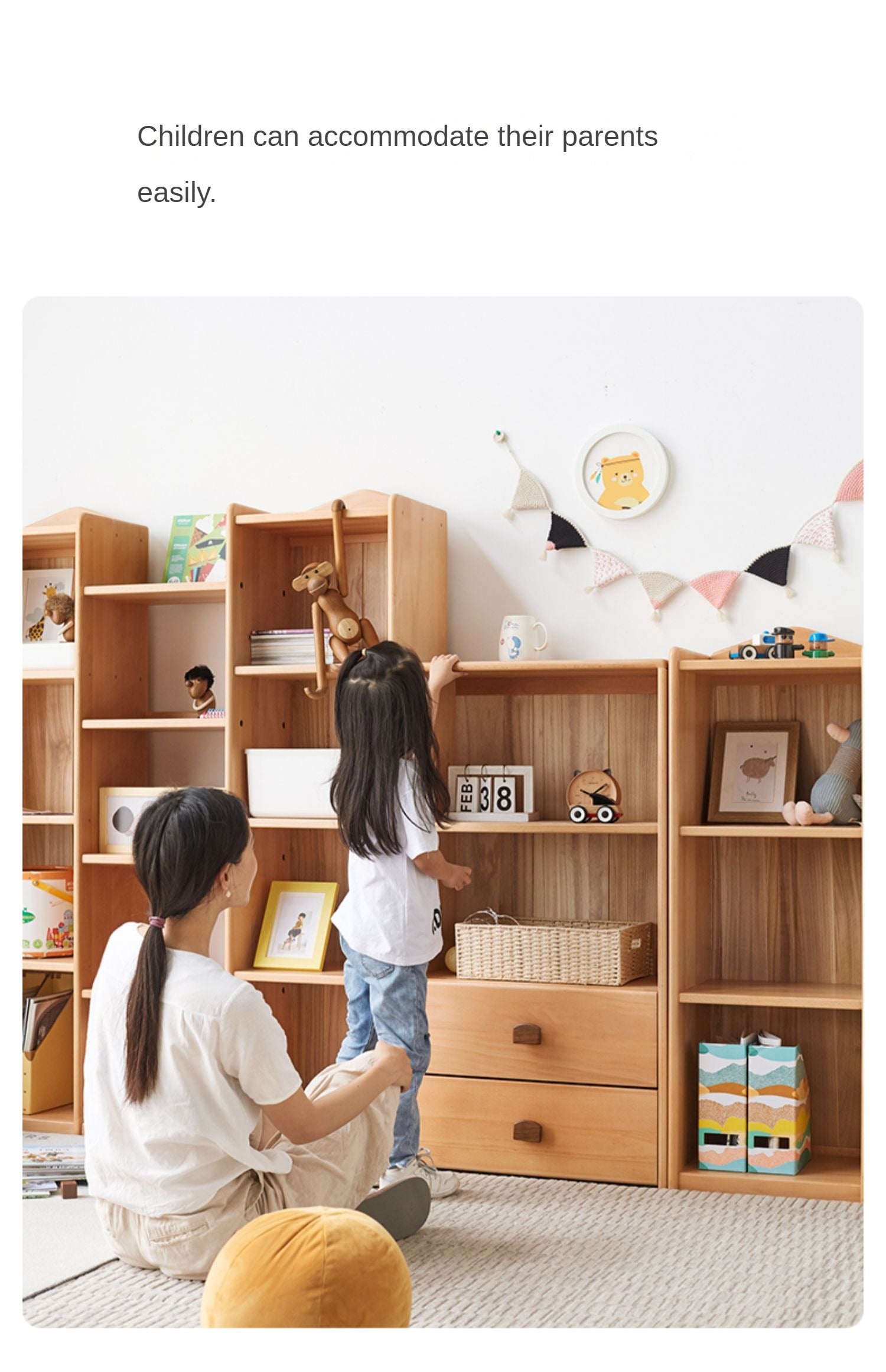 European Beech Solid Wood Storage Bookshelf