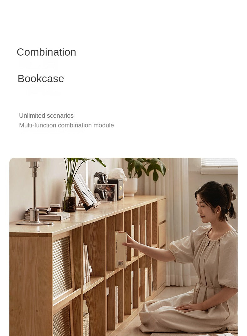 Ash Solid Wood Bookcase Simple Floor Bookshelf