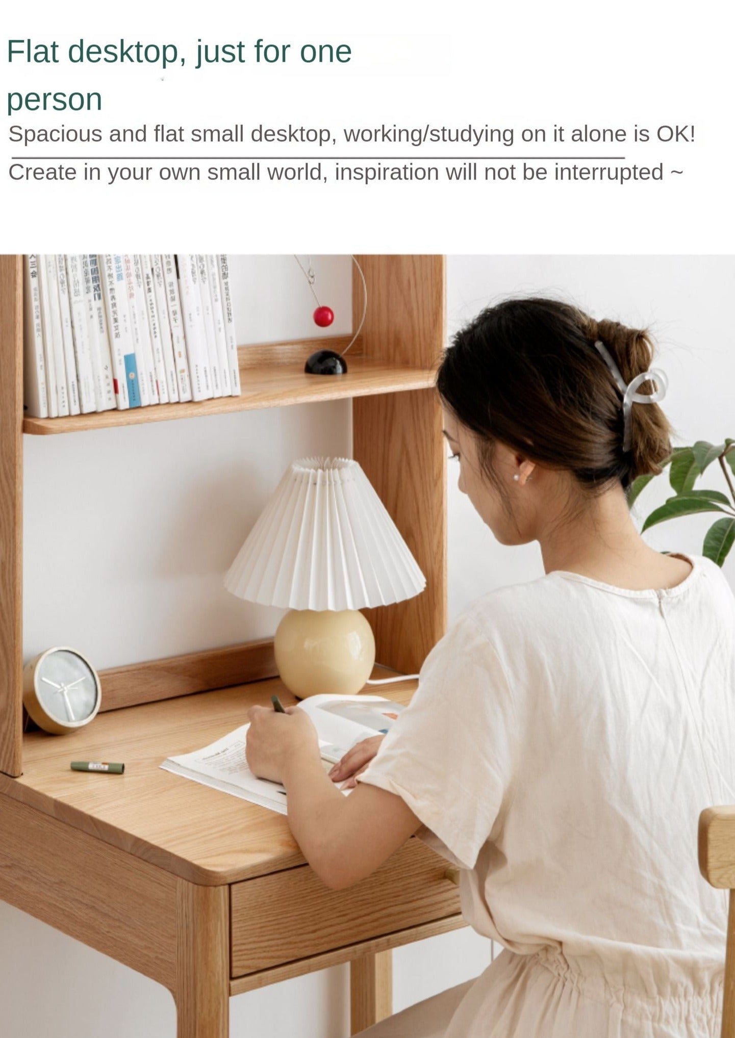 Oak solid wood desk bookshelf"