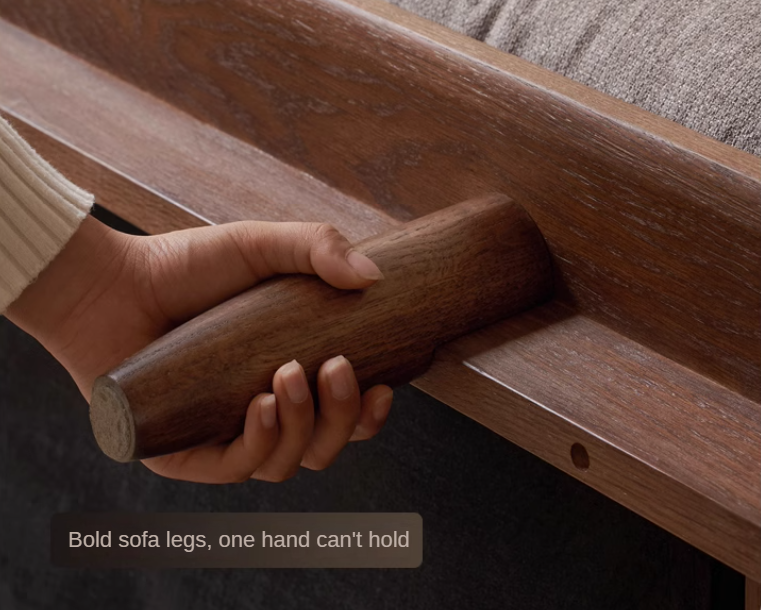 Oak Solid Wood Leather, Fabric Straight Sofa.