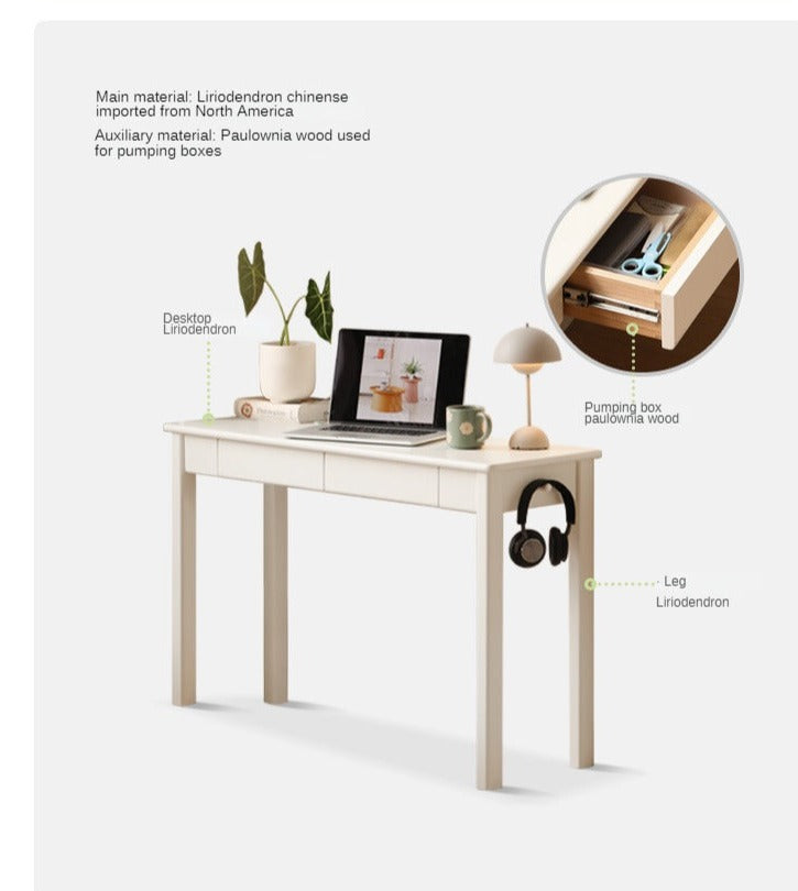 Rubber Solid Wood Modern Narrow Cream Style Drawer Desk