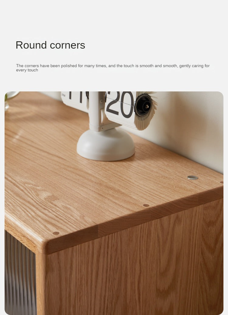 Oak Solid Wood Sliding Door Storage LED lights, Side Cabinet