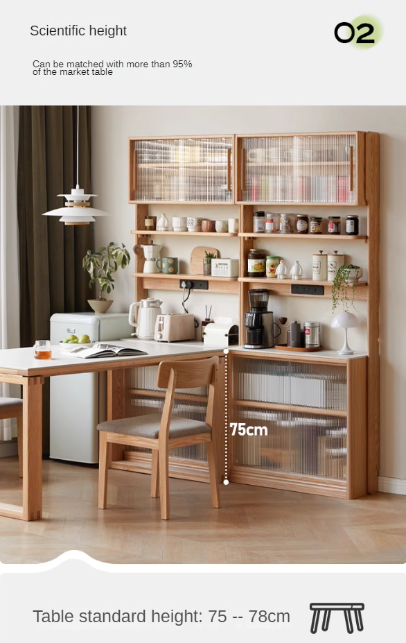 Oak Solid Wood, Solid Rubberwood Rock Board Dining Sideboard